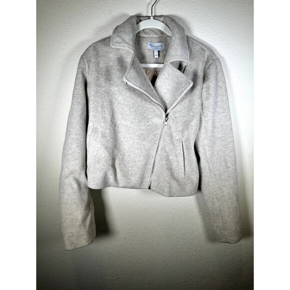 Michael Stars cream cropped moto jacket M quiet luxury - Picture 2 of 12